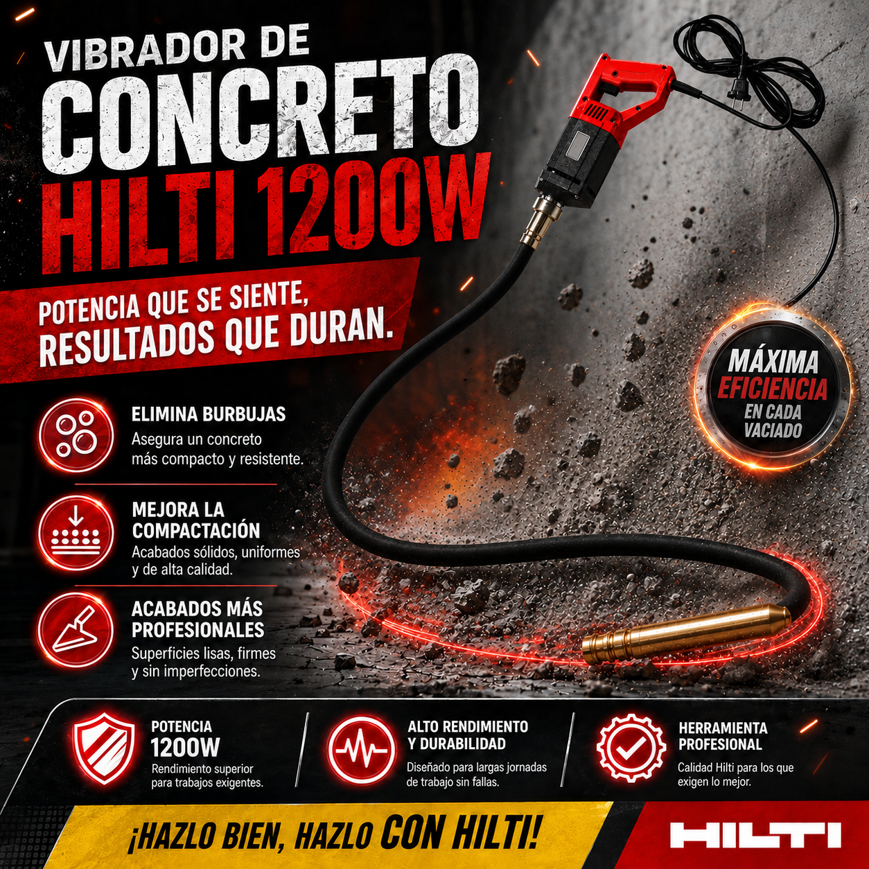 Vibrador de Concreto Industrial HILTI 1200W