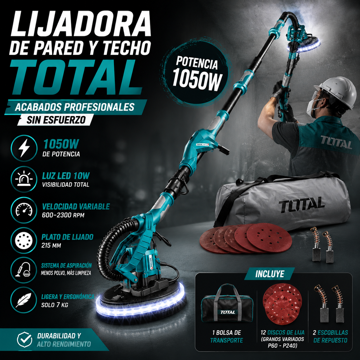 Lijadora de Pared y Techo Total 1050W Original