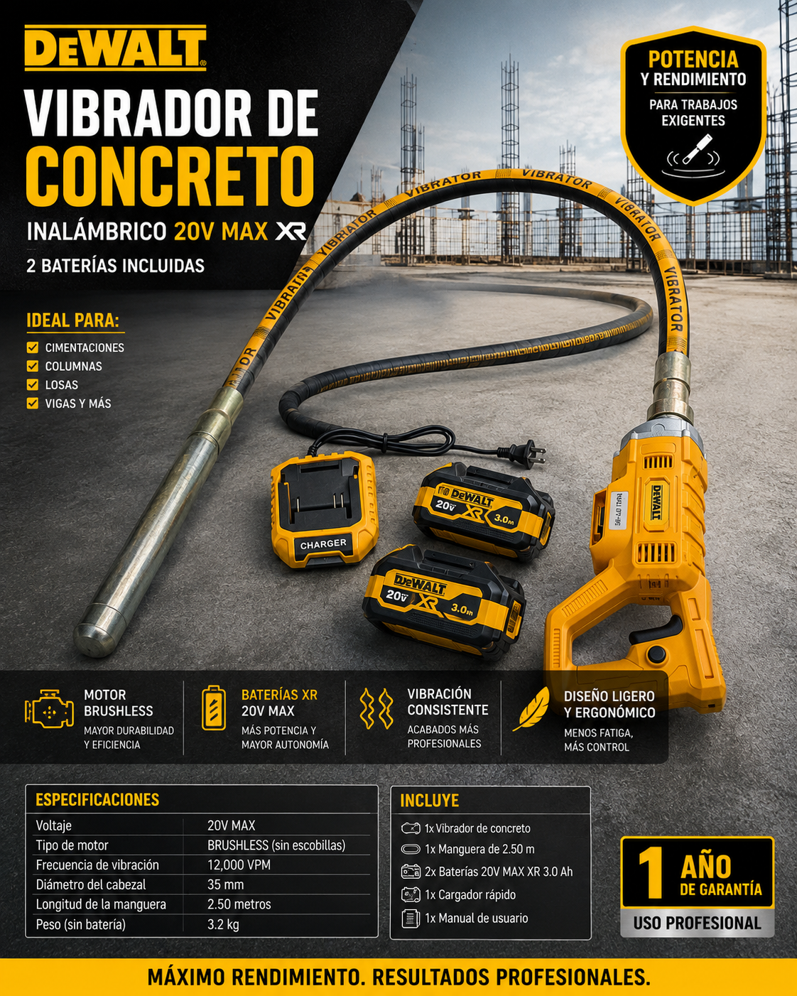 Vibrador de Concreto Industrial HILTI 1200W